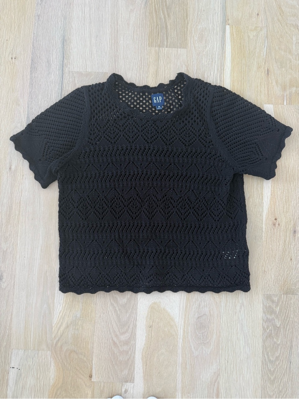 GAP Black Crochet Short Sleeve Sweater Top
